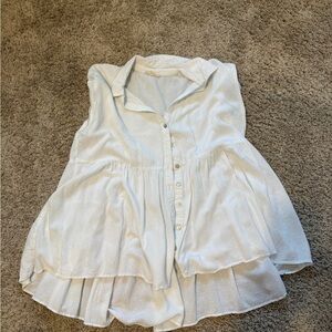 Sleeveless White Button-Up Blouse